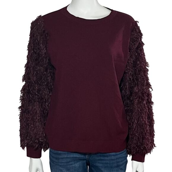 Siani Milano Burgundy Feather Sleeves Sweater Size XL - Picture 2 of 10